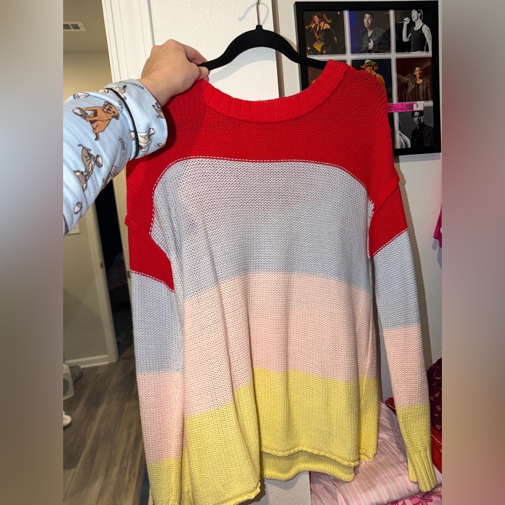 Sew In Love Red and Pastel Colorblock Sweater